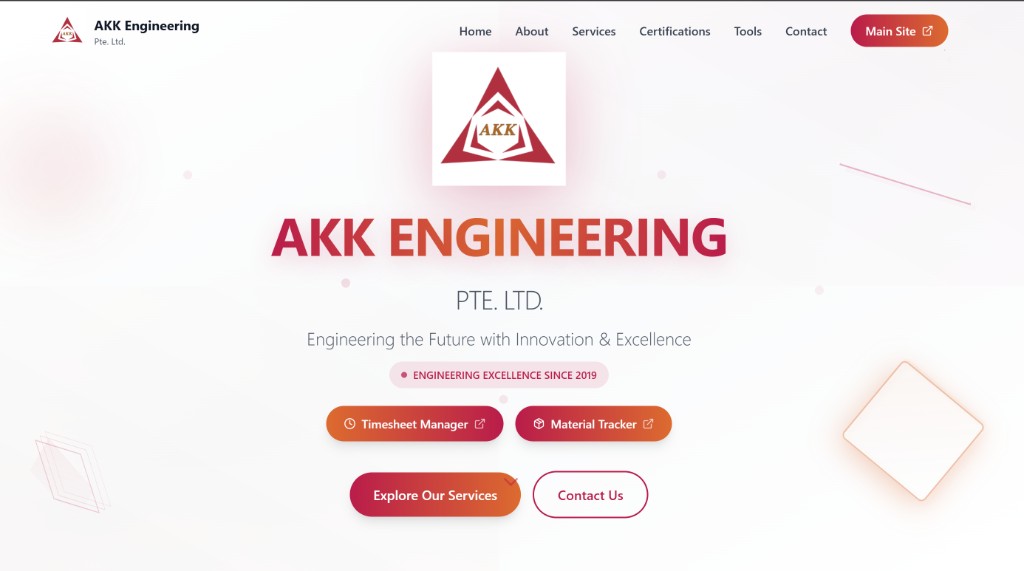 AKK Engineering Pte. Ltd. website homepage